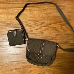Quilted green Vera Bradley crossbody wallet set